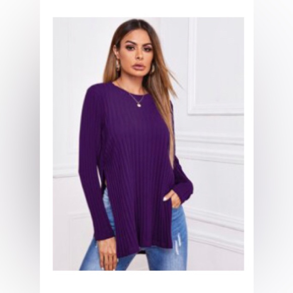(2 for $10) Split Hem Rib-Knit Longline Top